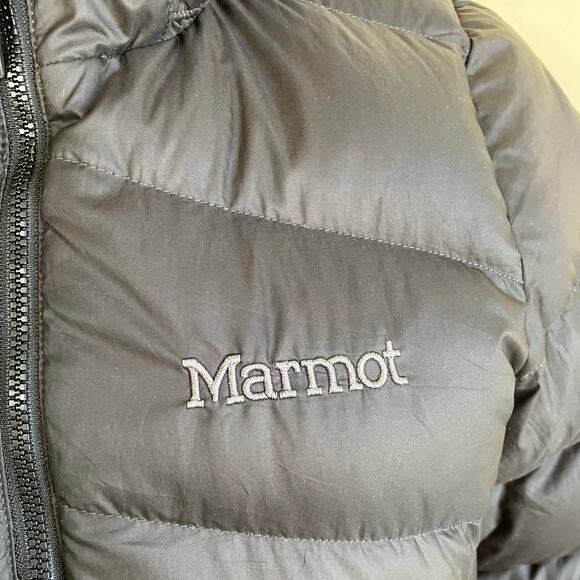 Marmot Womens Sz M Montreal Down Coat 700 Fill Hooded Faux-fur Trim Quilted Warm - Picture 15 of 16